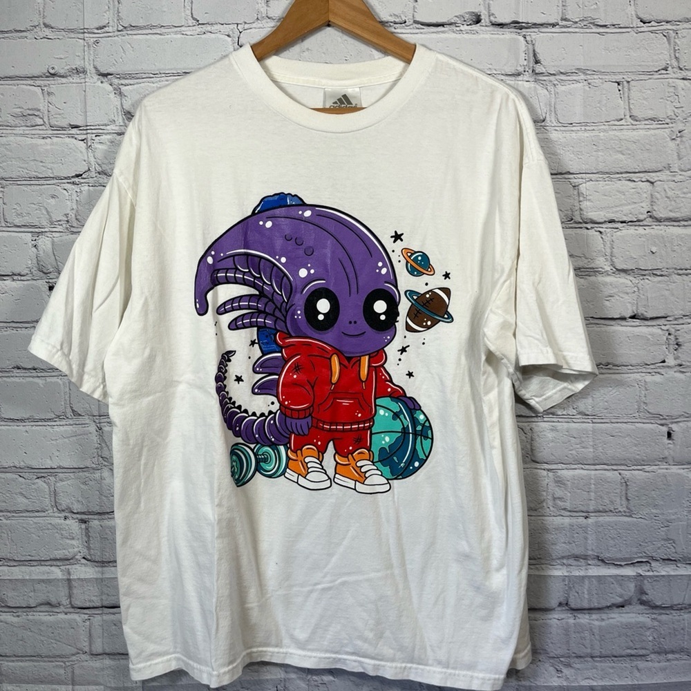 Vintage Adidas GuzFurbished ALCYONE THE XENOMORPH Alien T Shirt Mens Size Large